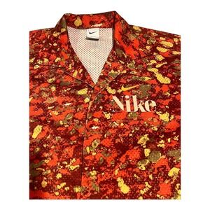 Nike DRI-FIT Button‎ Front Camp Shirt Orange Multi Color Mens Small S